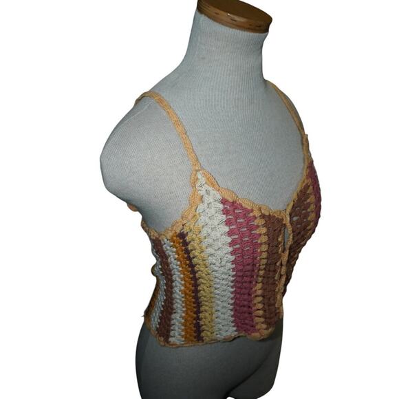 Zara Multicolor Crochet Knit Button Tank Top Boho Festival Y2K Size M/L - Picture 6 of 9